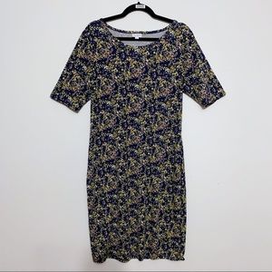 LuLaRoe Julia Dress 2X Navy Floral Bodycon Midi Stretch Plus Size
